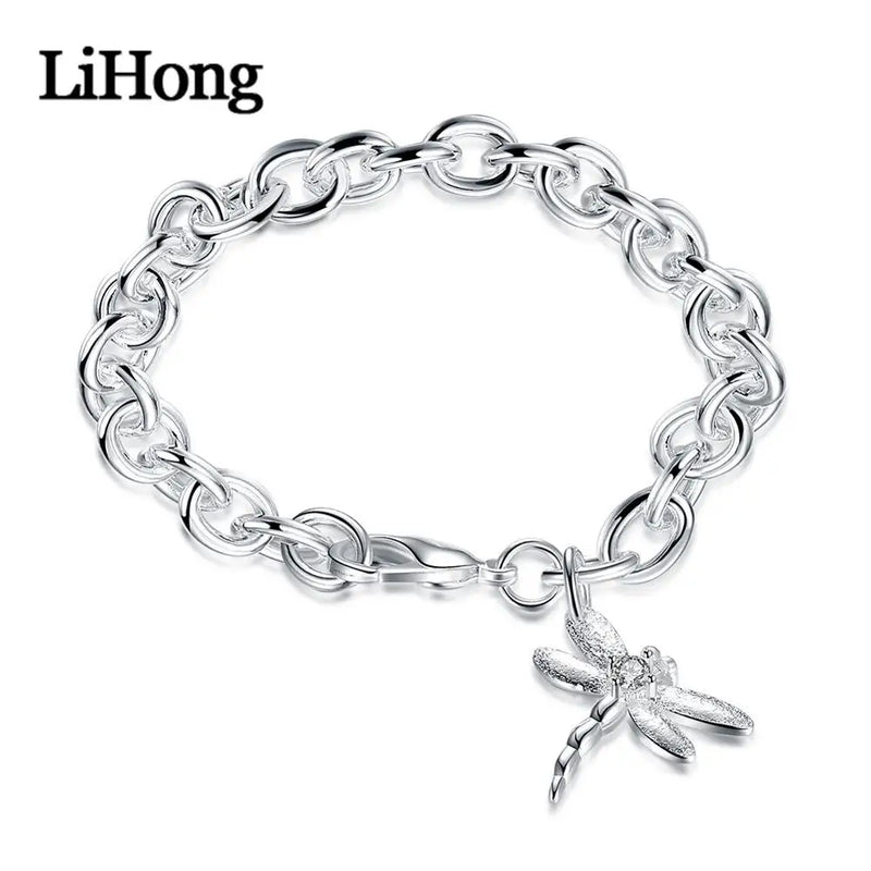 Sterling Silver Diamond Dragonfly Bracelet for Feminine Charm