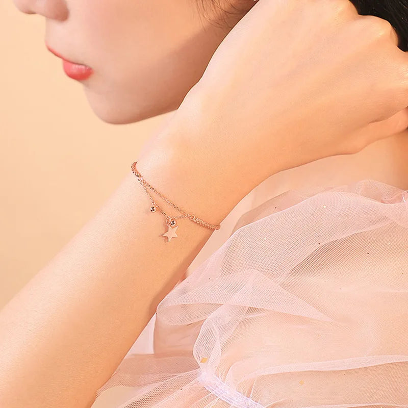925 Silver Double Layers Star Charm Bracelets for Women