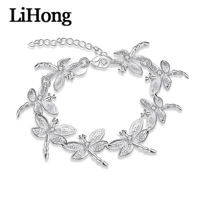 925 Silver Dragonfly Chain Bracelet for Feminine Charm