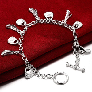 925 Silver High Heel Bag Pendant Bracelet Wedding Jewelry