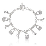925 Silver High Heel Bag Pendant Bracelet Wedding Jewelry