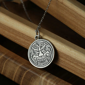 925 Silver Retro Chinese Lion Pendant Necklace
