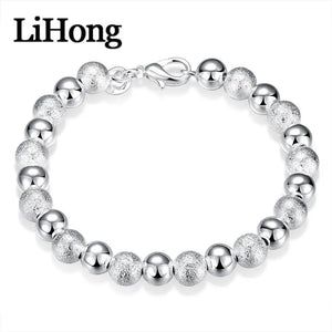 925 Silver Matte Bead Bracelet Wedding Party Jewelry