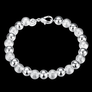 925 Silver Matte Bead Bracelet Wedding Party Jewelry