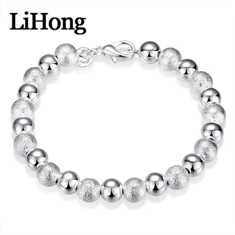 925 Silver Matte Bead Bracelet Wedding Party Jewelry