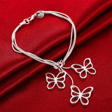 925 Silver Snake Chain Butterfly Bracelet Jewelry