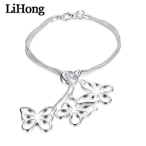 925 Silver Snake Chain Butterfly Bracelet Jewelry