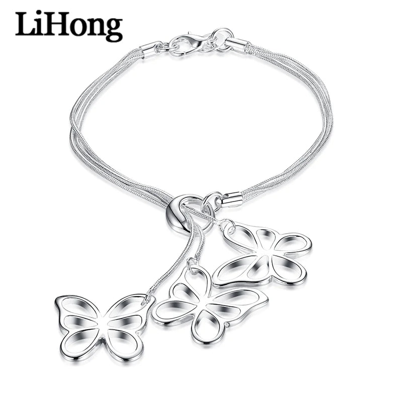 925 Silver Snake Chain Butterfly Bracelet Jewelry