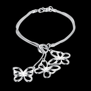 925 Silver Snake Chain Butterfly Bracelet Jewelry