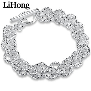 925 Silver Water Wave Circle Chain Bracelet Wedding Jewelry