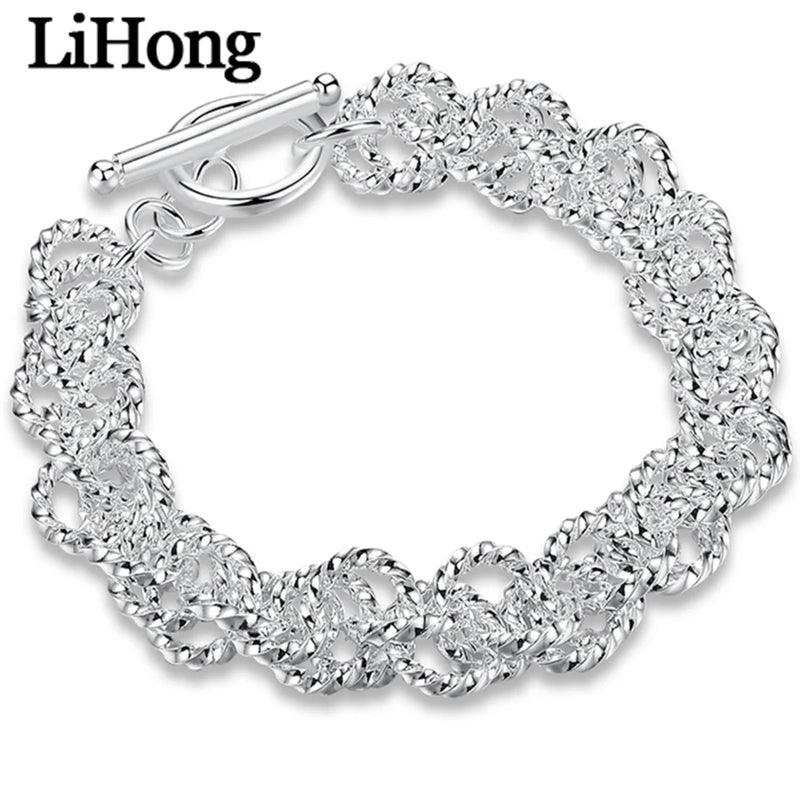 925 Silver Water Wave Circle Chain Bracelet Wedding Jewelry