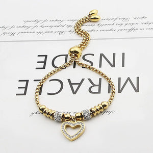 Adjustable Heart Zircon Charm Bracelet Stainless Steel