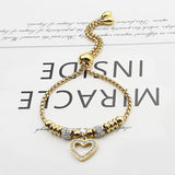 Adjustable Heart Zircon Charm Bracelet Stainless Steel