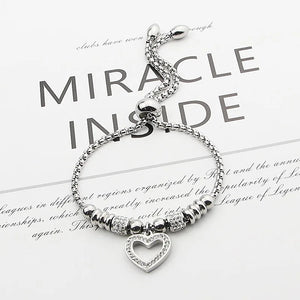Adjustable Heart Zircon Charm Bracelet Stainless Steel