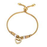 Adjustable Heart Zircon Charm Bracelet Stainless Steel