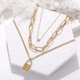 Alloy Heart Lock Pendant Necklace Retro Multi-Layer