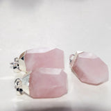 Pink Rose Quartz Stone Pendant Crystal Silver Plated Jewelry