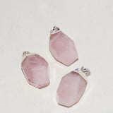 Pink Rose Quartz Stone Pendant Crystal Silver Plated Jewelry