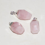 Pink Rose Quartz Stone Pendant Crystal Silver Plated Jewelry