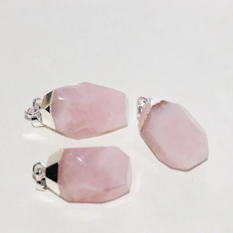 Pink Rose Quartz Stone Pendant Crystal Silver Plated Jewelry