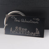 Custom Family Portrait Keychain - Personalized Family Name Jewelry