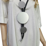 Leather Rubber Pendant Long Necklace Round Stripe Decorative Necklaces Women