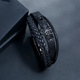 Stainless Steel Magnet Buckle Leather Bracelet Skull Woven Bracelet