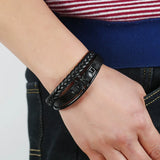Stainless Steel Magnet Buckle Leather Bracelet Skull Woven Bracelet