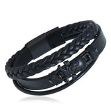 Stainless Steel Magnet Buckle Leather Bracelet Skull Woven Bracelet
