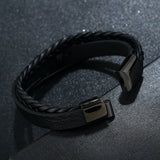 Stainless Steel Magnet Buckle Leather Bracelet Skull Woven Bracelet