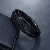Stainless Steel Magnet Buckle Leather Bracelet Skull Woven Bracelet
