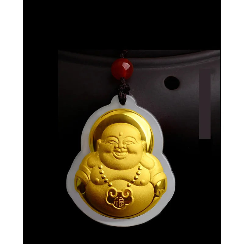 Buddha Jade Gold-Plated Necklace Pendants for Men and Women