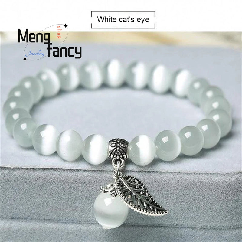 Cat's Eye Stone Buddha Bead Bracelet Natural Jade Charms
