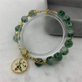 Boho Green Jade Animal Pendant Bracelet 8mm Round Beads Women's Jewelry