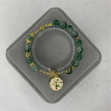 Boho Green Jade Animal Pendant Bracelet 8mm Round Beads Women's Jewelry