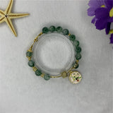 Boho Green Jade Animal Pendant Bracelet 8mm Round Beads Women's Jewelry