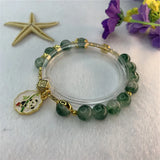 Boho Green Jade Animal Pendant Bracelet 8mm Round Beads Women's Jewelry