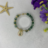 Boho Green Jade Animal Pendant Bracelet 8mm Round Beads Women's Jewelry