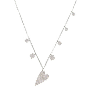 S925 Silver Heart Necklace Geometric Pendant Choker Jewelry