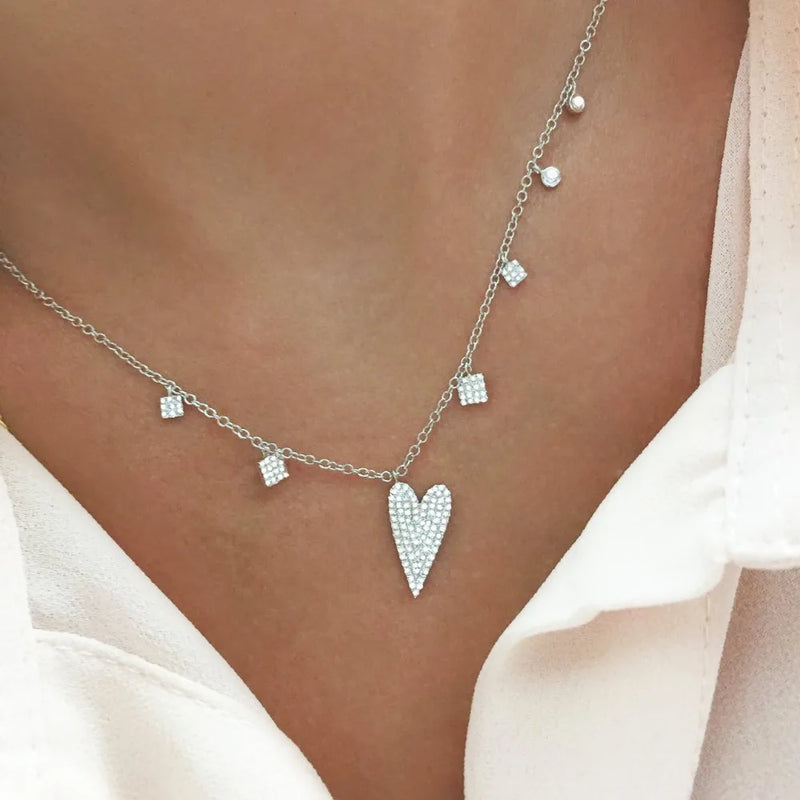 S925 Silver Heart Necklace Geometric Pendant Choker Jewelry