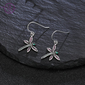 Dragonfly Drop Earrings 925 Sterling Silver Women Gift