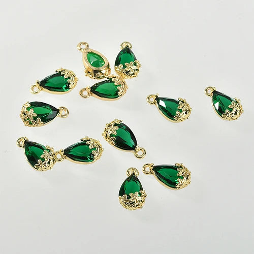 Copper Edge Plum Zircon Water Droplet Pendant DIY Earrings Necklace Accessories