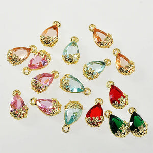Copper Edge Plum Zircon Water Droplet Pendant DIY Earrings Necklace Accessories