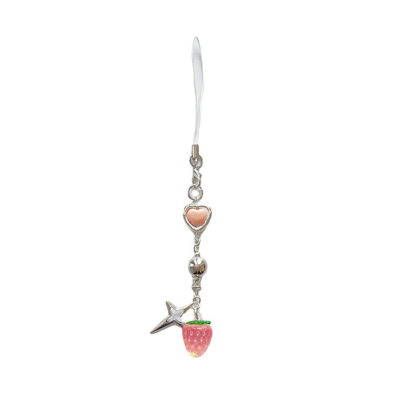 Y2K Sweet Alloy Phone Charms Strawberry Heart Star Keychains