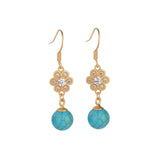 Retro Turquoise Drop Earrings with Zircon Inlay