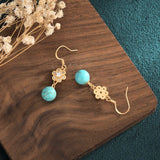 Retro Turquoise Drop Earrings with Zircon Inlay