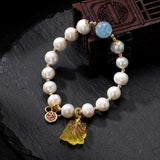 Freshwater Pearl Amber Charm Bracelet Goldfish Beaded Bangle