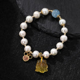 Freshwater Pearl Amber Charm Bracelet Goldfish Beaded Bangle