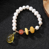 Freshwater Pearl Amber Charm Bracelet Goldfish Beaded Bangle