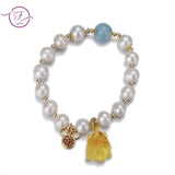 Freshwater Pearl Amber Charm Bracelet Goldfish Beaded Bangle
